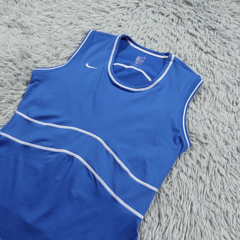 Nike Team Shirt Large Blue White Tank Top Fit Dry Performance Stretch Youth Girl